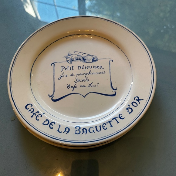 Williams Sonoma Petit Cafe Dejeuner Blue&White 9” Plates French Market Set of 2 - Picture 1 of 5